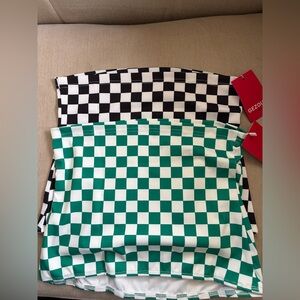 Checkerboard Strapless Crop Tops - Green/Black